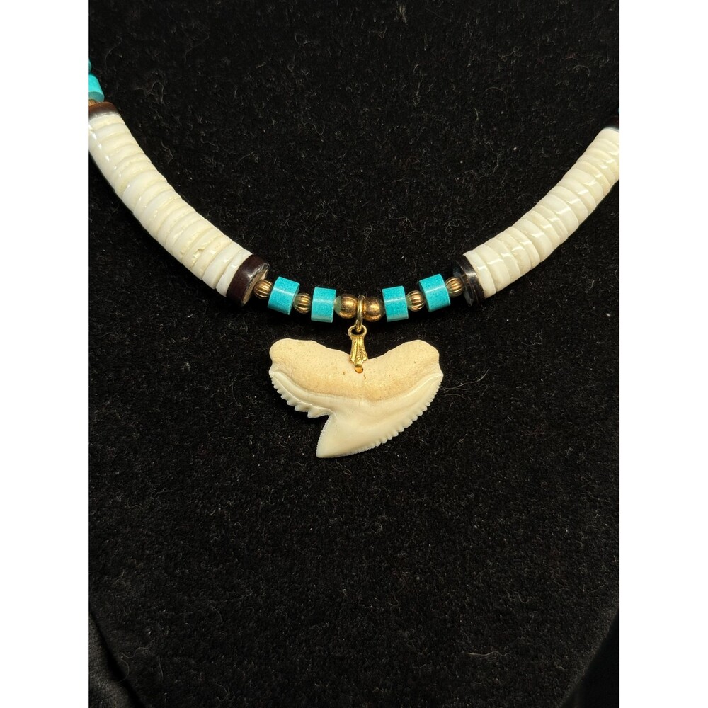 Vintage Turquoise Shell Heishi Shark Tooth Necklace